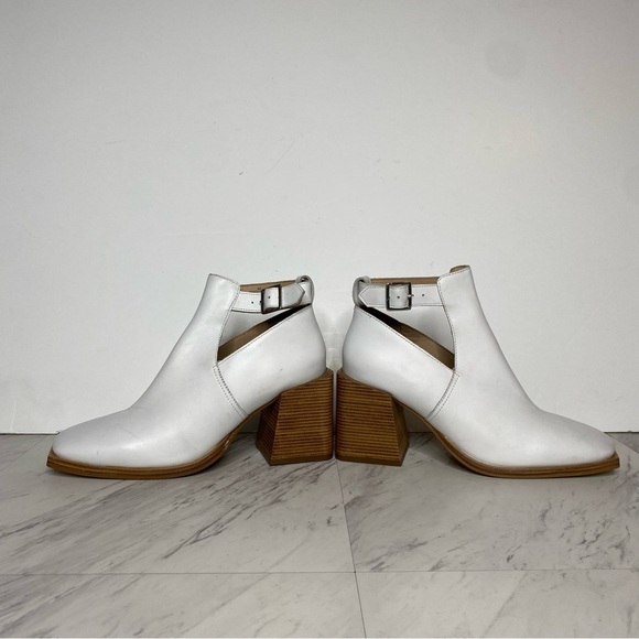 Free People Brady Square Toe White Leather Buckle Shootie Bootie 40 - Picture 7 of 15